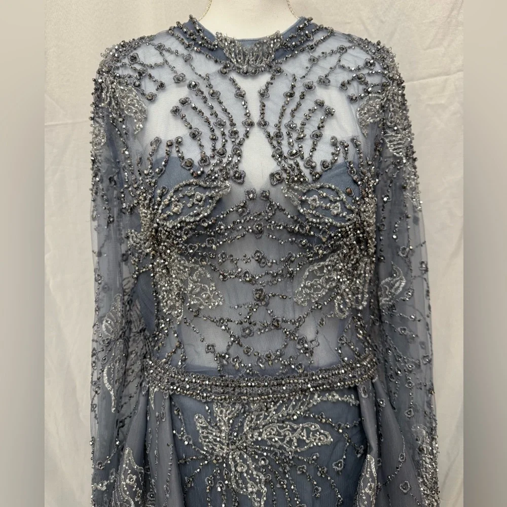 Elegant Blue Grey Gown - Picture 4 of 12